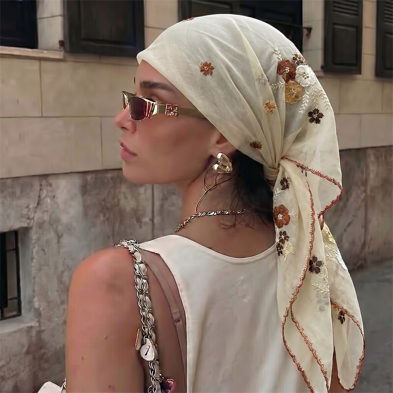 Embroidery Hijab - Lüks Şeffaf Örgü Şal Çiçek Nakış