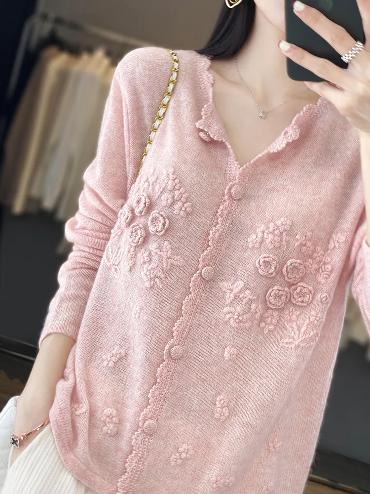 Embroidery Thread Yarn - Kadın % 100% Saf Kaşmir Hırka