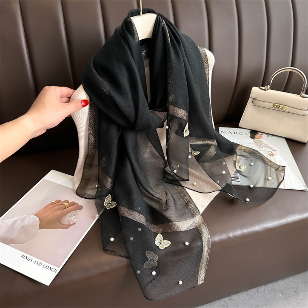 Embroidery Hijab - Zarif İnce İpek Eşarp Büyük Fular