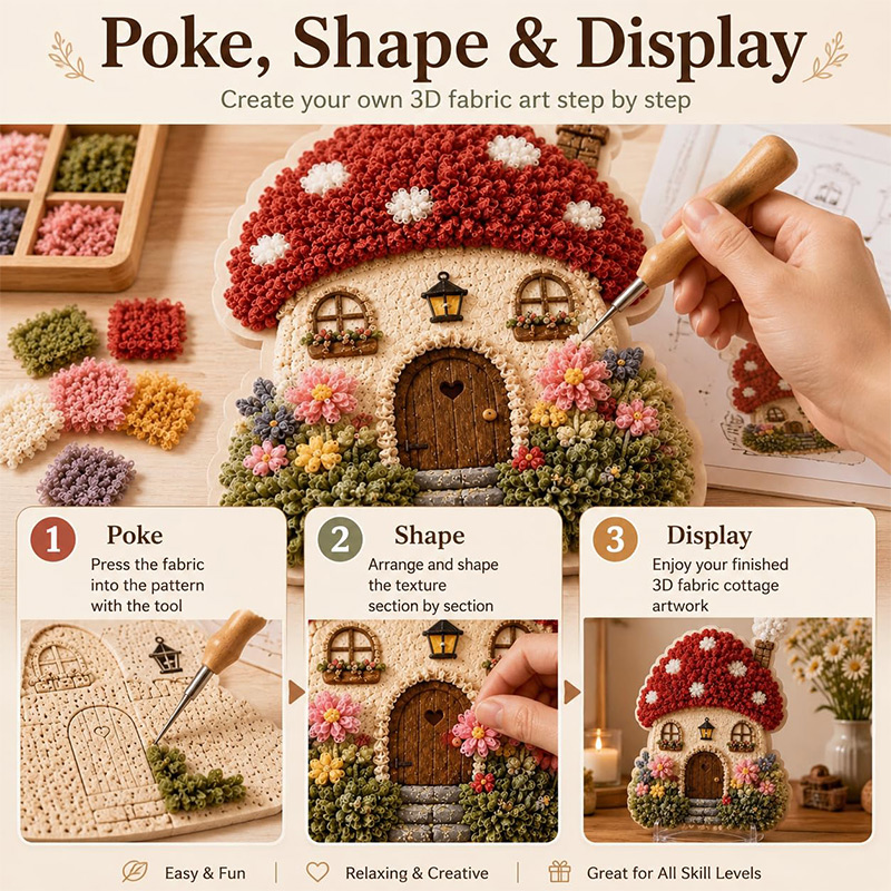 3D Mantar Ev Poke Art DIY Kiti - Embroidery Needle incelemesi ve fiyatı